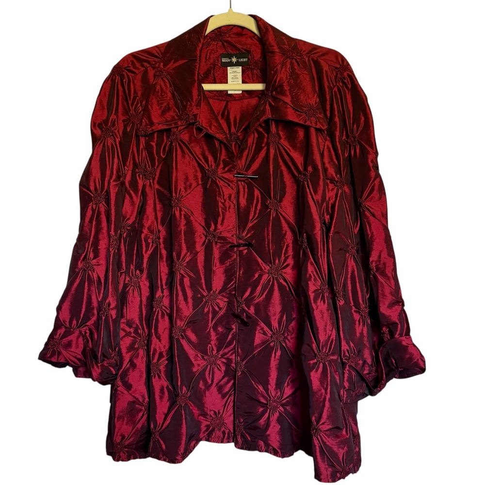 Vintage Connie's Moonlight‎ Burgundy Taffeta Jacket Size Large Lagenlook Evening